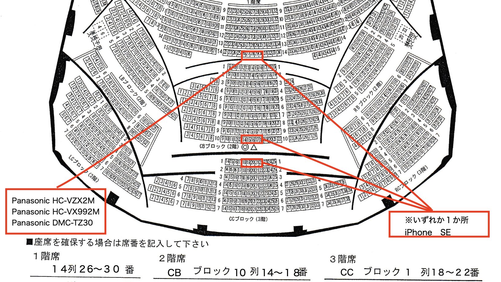 札幌コンサートホールKitaraへ提出する撮影機材配置表